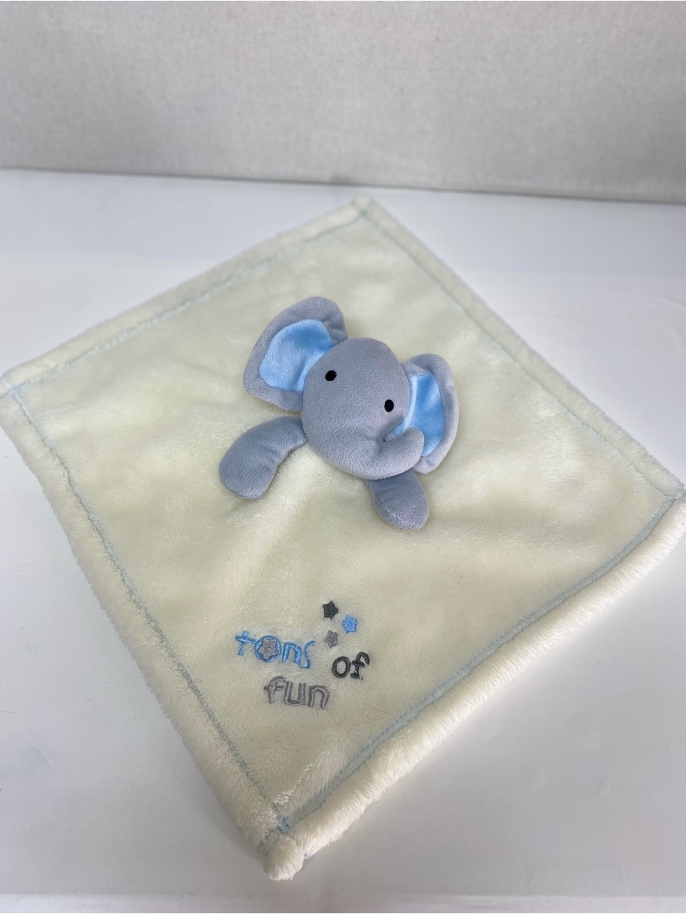 Baby Gear Tons of Fun Elephant Lovey Security Blanket Plush Blue Cream Baby Toy
